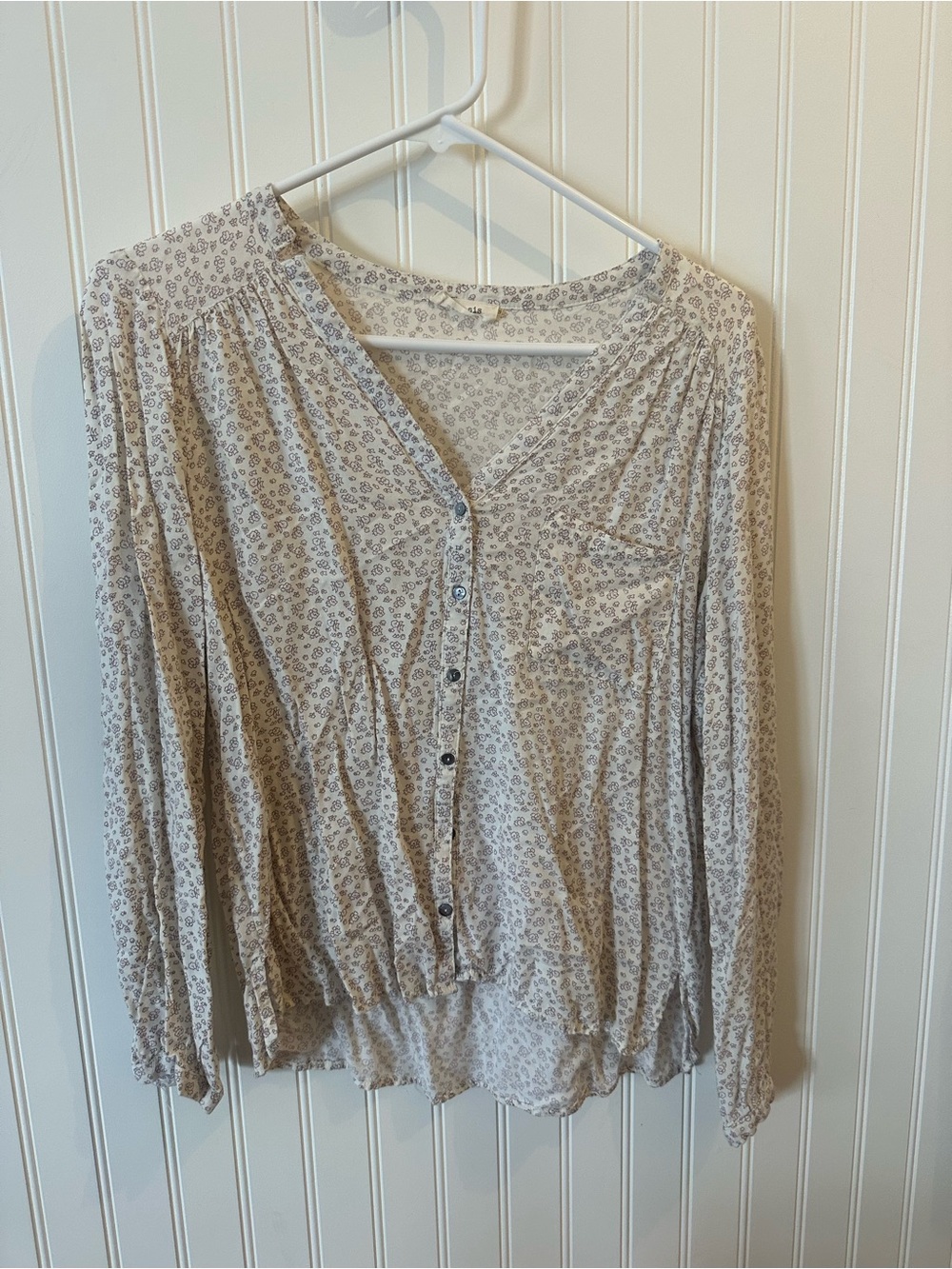 Light Beige Floral Button-Front Women's Blouse